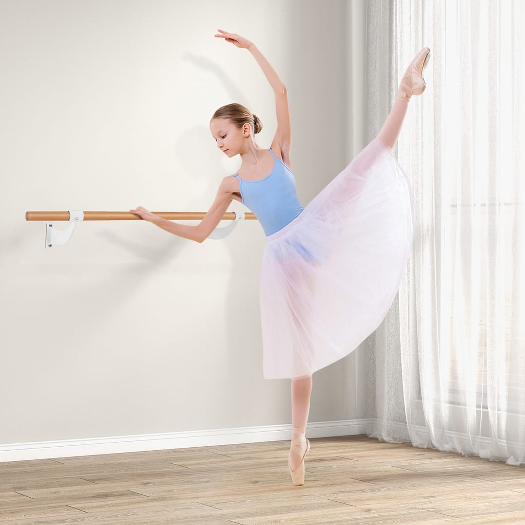 Costway Barra per balletto singola a parete da 120 cm, Attrezzatura per balletto yoga stretching per casa palestra Bianco