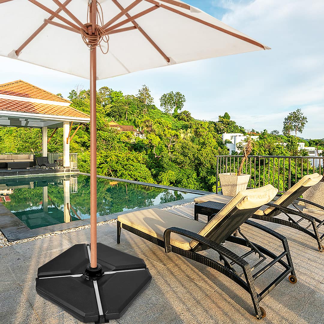 Costway Set 4 pezzi base per ombrellone con maniglie concave, Base di plastica riempibile con acqua e sabbia Nero