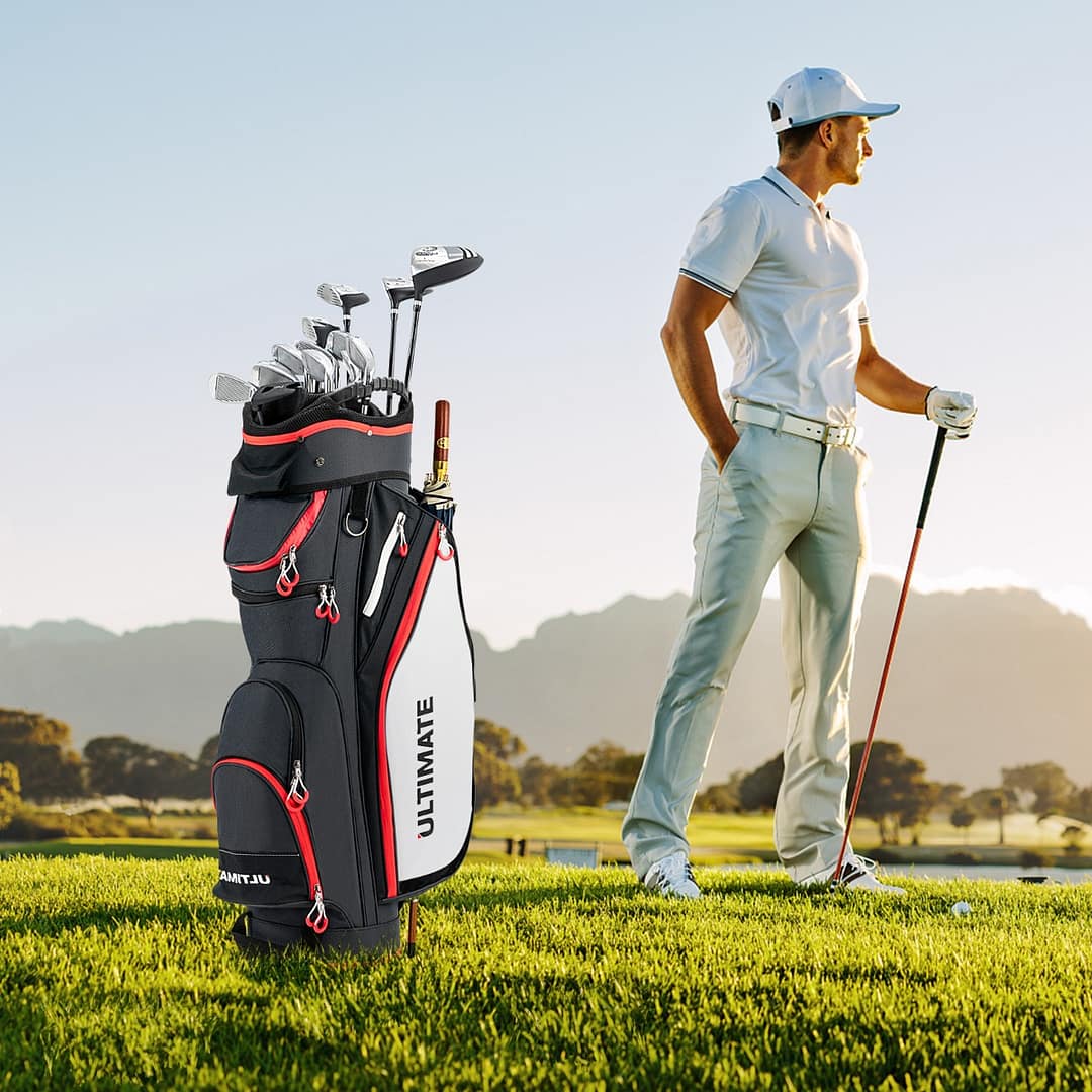 Costway Borsa da golf leggera e di grande capacità con 14 divisori 8 tasche tracolla, Borsa da golf portatile Nero
