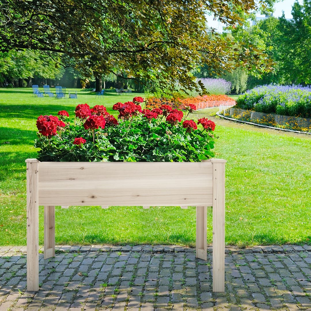 Costway Fioriera rialzata in legno naturale con rivestimento di tessuto, Fioriera rialzata per giardino cortile balcone