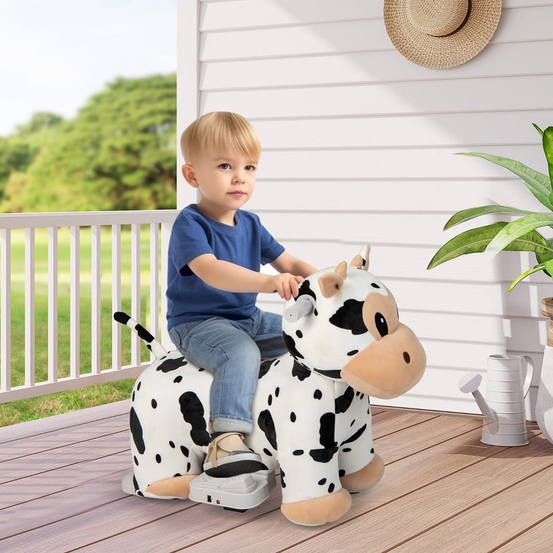 Costway Gioco cavalcabile elettrico bambini con ruote flessibili rivestimento lavabile, Peluche cavalcabile 63x33,5x50cm