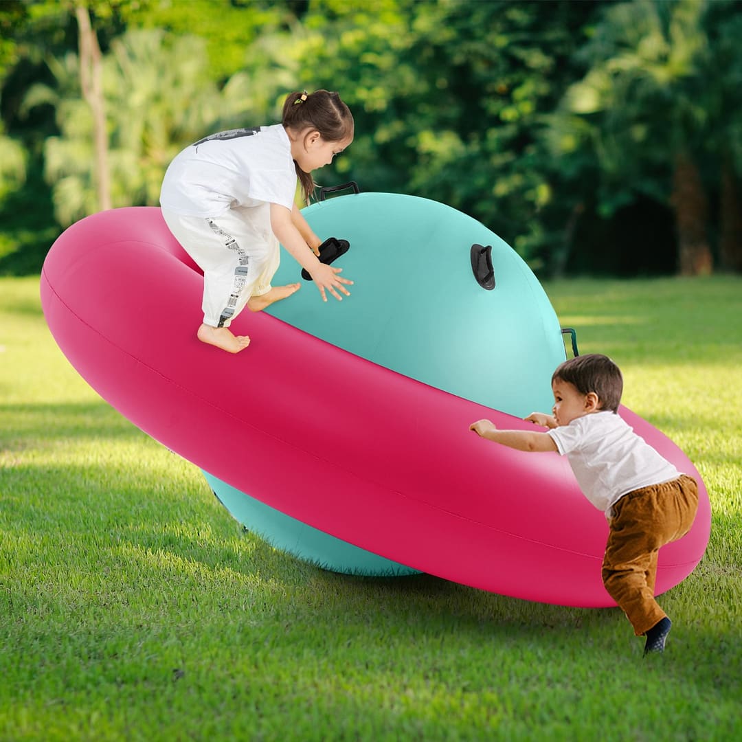 Costway Giostra gonfiabile a pianeta per bambini da 223cm per inclinare, Arrampicarsi e saltare con 6 maniglie incorporate Rosa