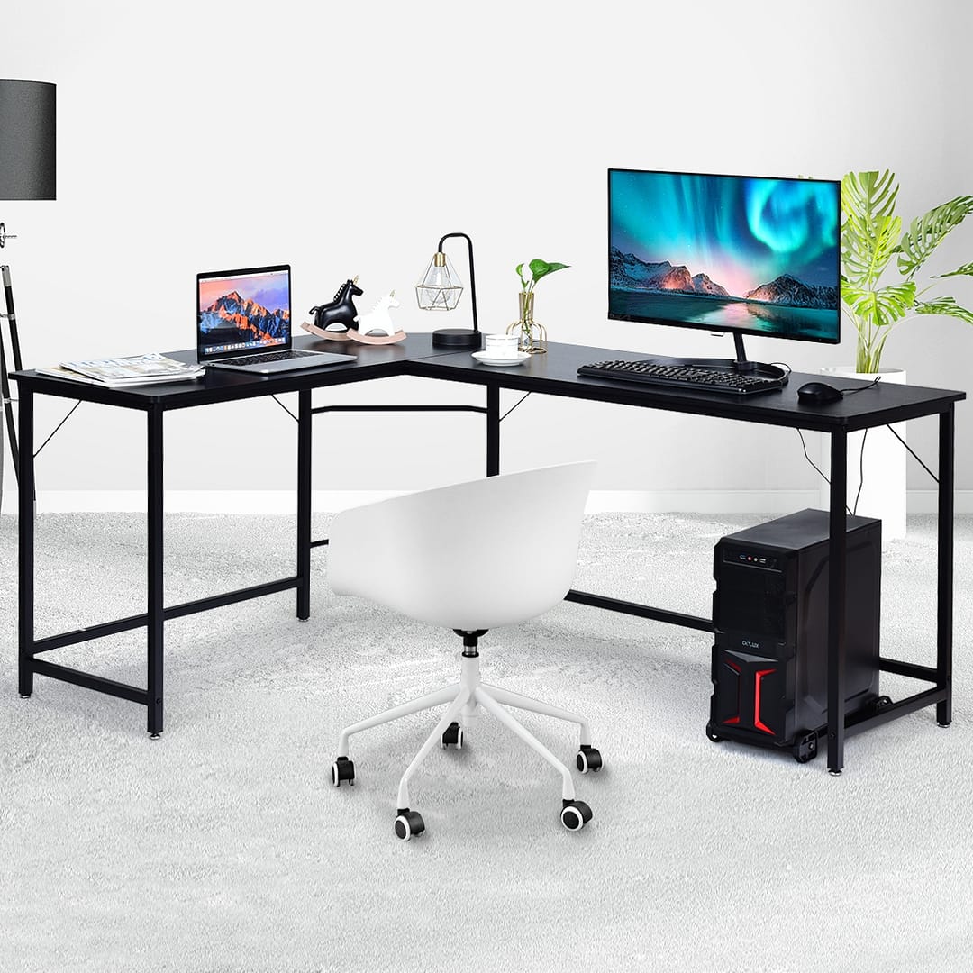 Costway Scrivania ad angolo a forma L per ufficio, Tavolo ampio per computer in legno da casa 168x125x74cm Nero