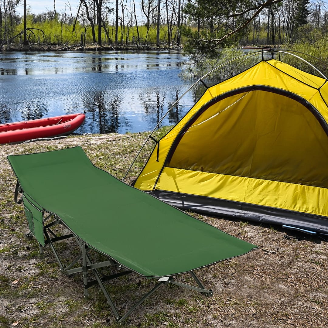 Costway Letto da campeggio con poggiatesta inclinato tasca laterale borsa trasporto, Brandina pieghevole Verde