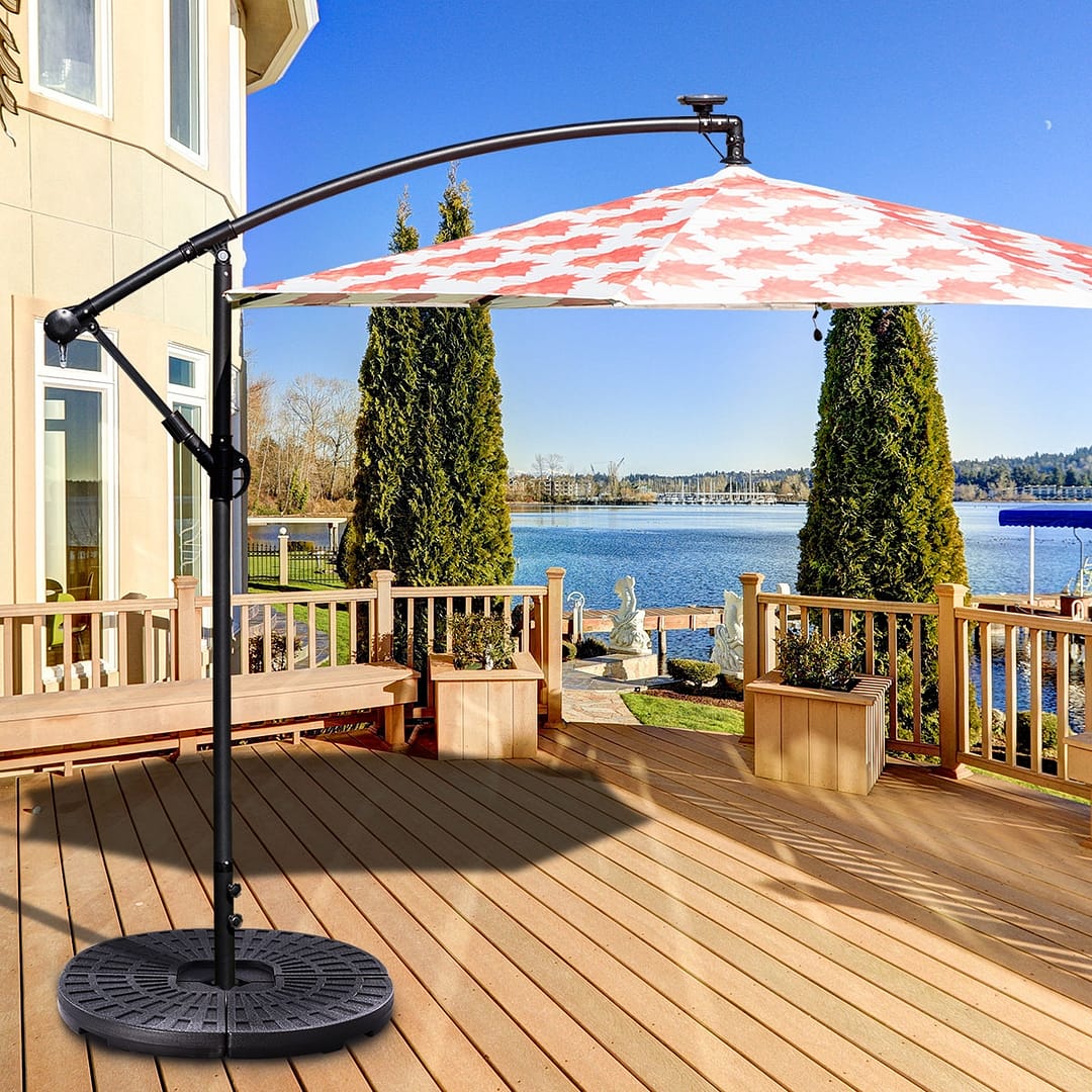 Costway Base per ombrellone 4 pannelli con interno in sabbia, Zavorra da 66kg per ombrellone con base in plastica da giardino 48x48x8cm Nero