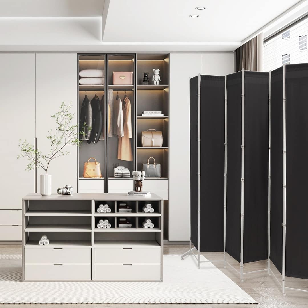 Costway Paravento pieghevole da interno in metallo, Divisorio a 6 pannelli con piedini stabili 300x180cm Grigio