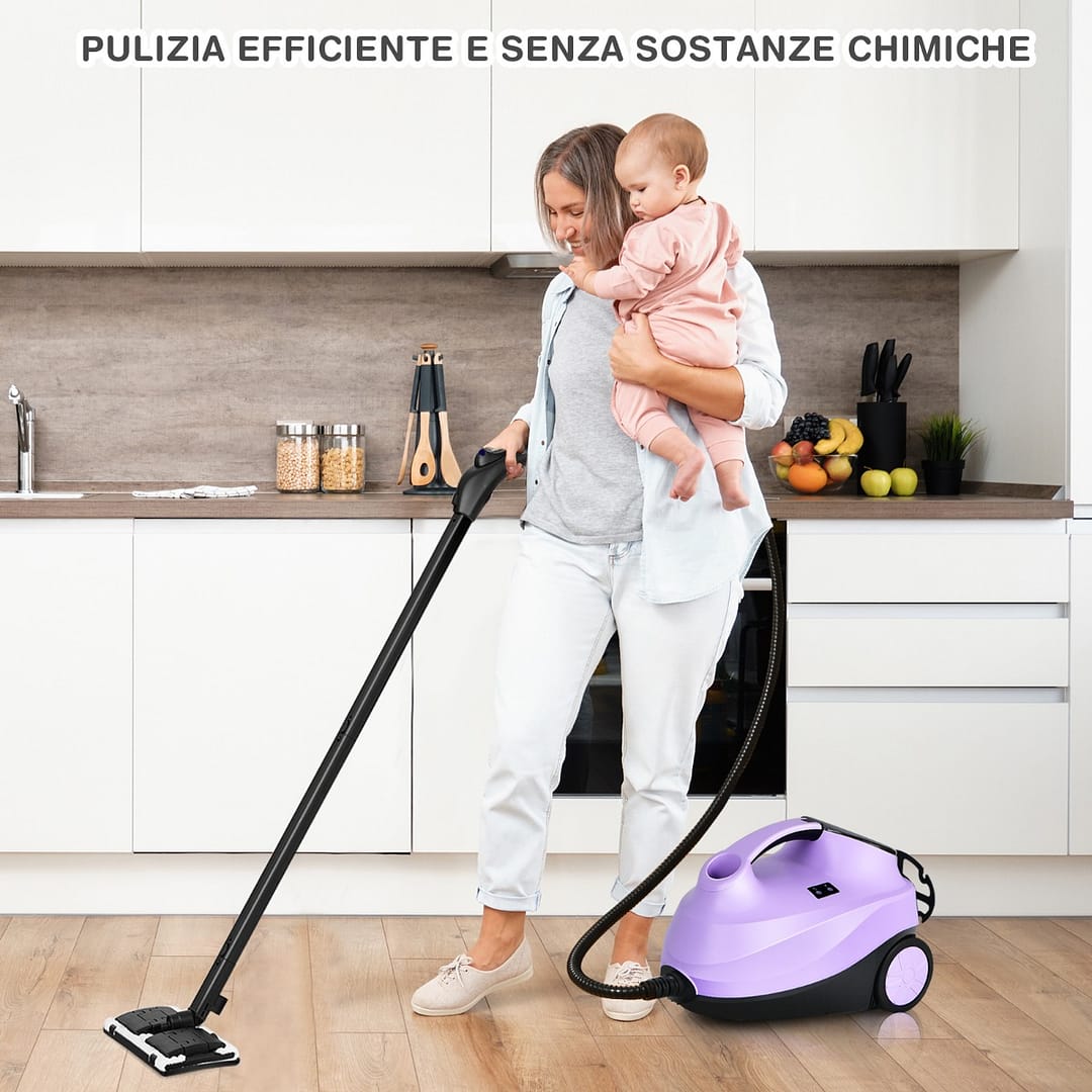 Costway Pulitore a vapore con 19 accessori e serbatoio da 1,5 litri per pulizia tappeti, pavimenti, finestre 2000W Viola