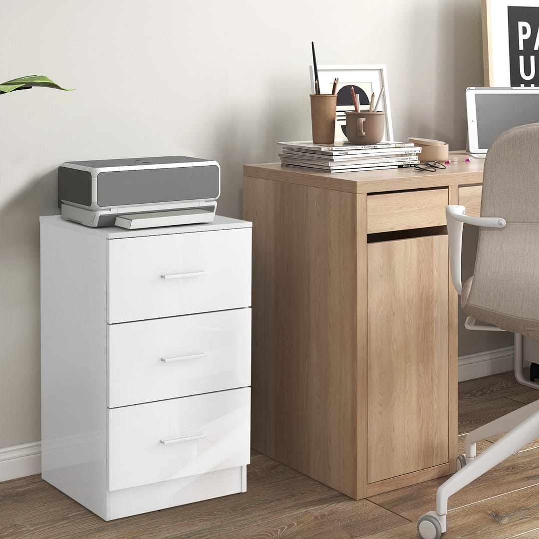 Costway Schedario con 3 cassetti sotto la scrivania, Armadietto in legno durevole per ufficio Bianco