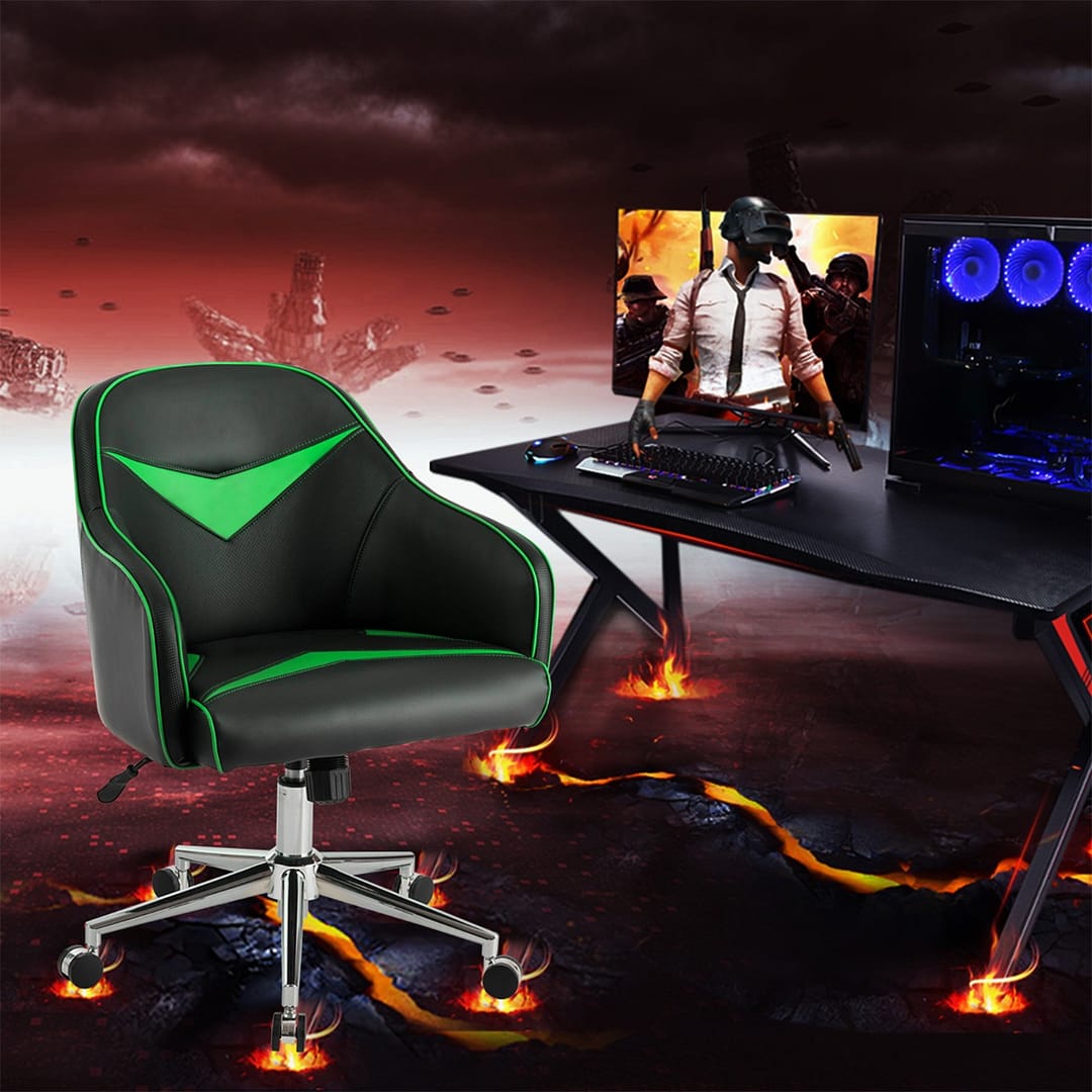 Costway Sedia da gaming con altezza e angolo di inclinazione regolabile rotelle girevoli, Poltrona ergonomica Verde