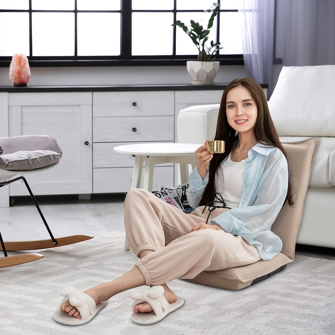 Costway Sedia da terra con supporto schiena, Poltrona reclinabile imbottita struttura di metallo resistente Beige