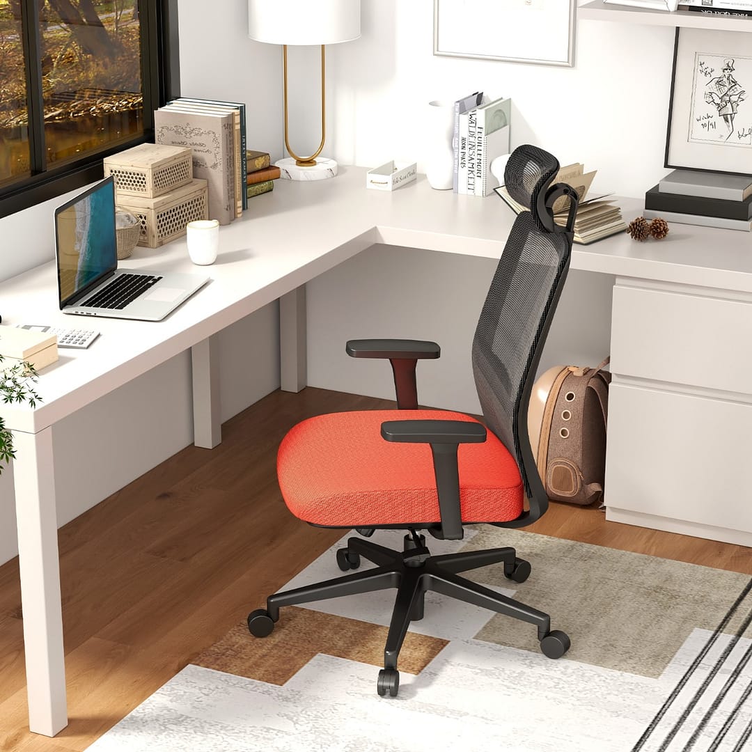 Costway Sedia da ufficio regolabile in altezza con poggiatesta comfortevole, Sedia ergonomica con schienale traspirante Nero