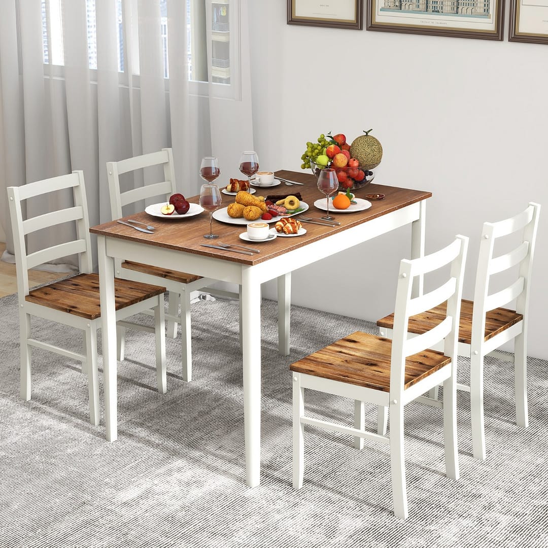 Costway Tavolo da pranzo con gambe in legno di gomma, Tavolo da cucina in legno massello 108x66,5x76cm Marrone