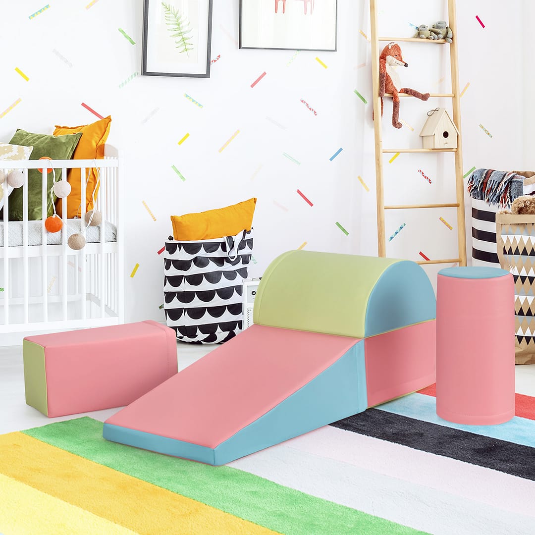 Costway Set di gioco da arrampicata per bambini da 5 pezzi, Strutture di gioco in schiuma impermeabili Colorato
