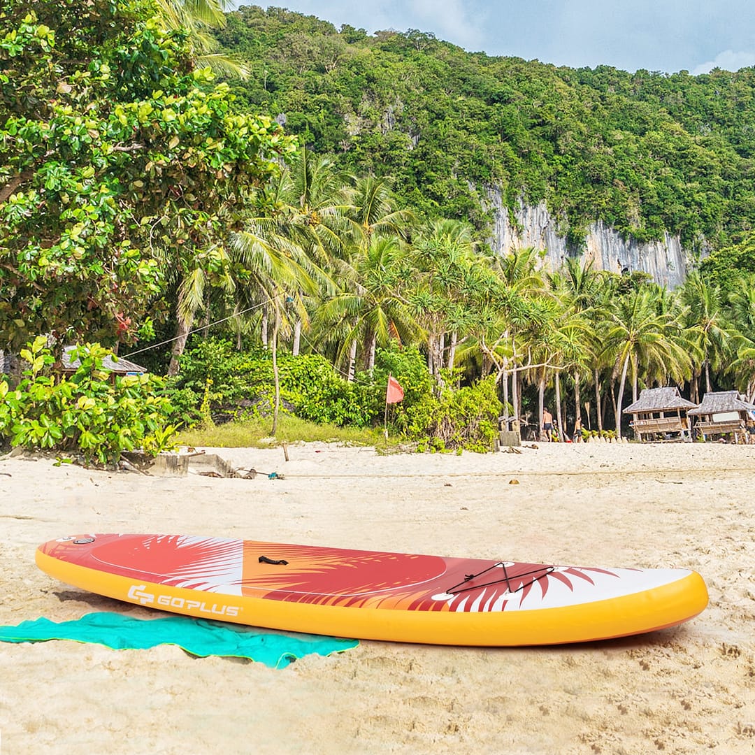 Costway Tavola da paddle gonfiabile con pagaia regolabile, Tavola da surf portatile per pesca e yoga 320x76x15cm Arancione