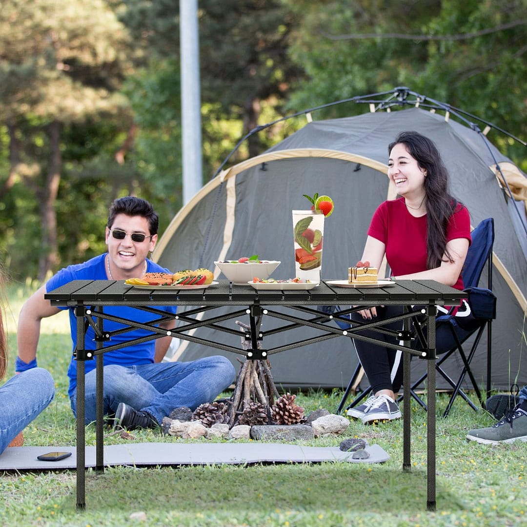 Costway Tavolo da campeggio in alluminio per 4-6persone, Tavolo da picnic pieghevole leggero con borsa per trasporto Nero