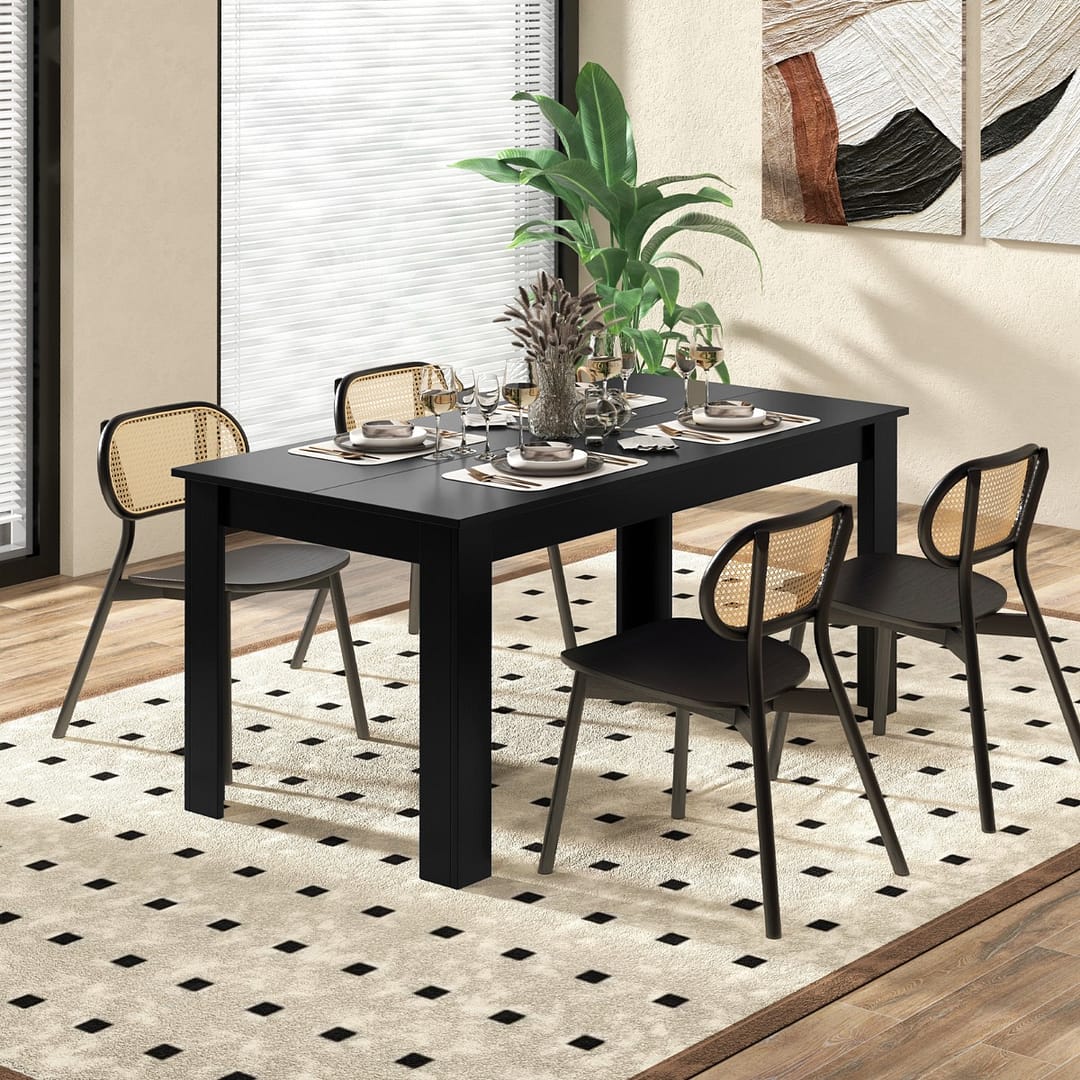 Costway Tavolo da pranzo rettangolare con gambe robuste, Tavolo moderno sala da pranzo per 8 persone Nero