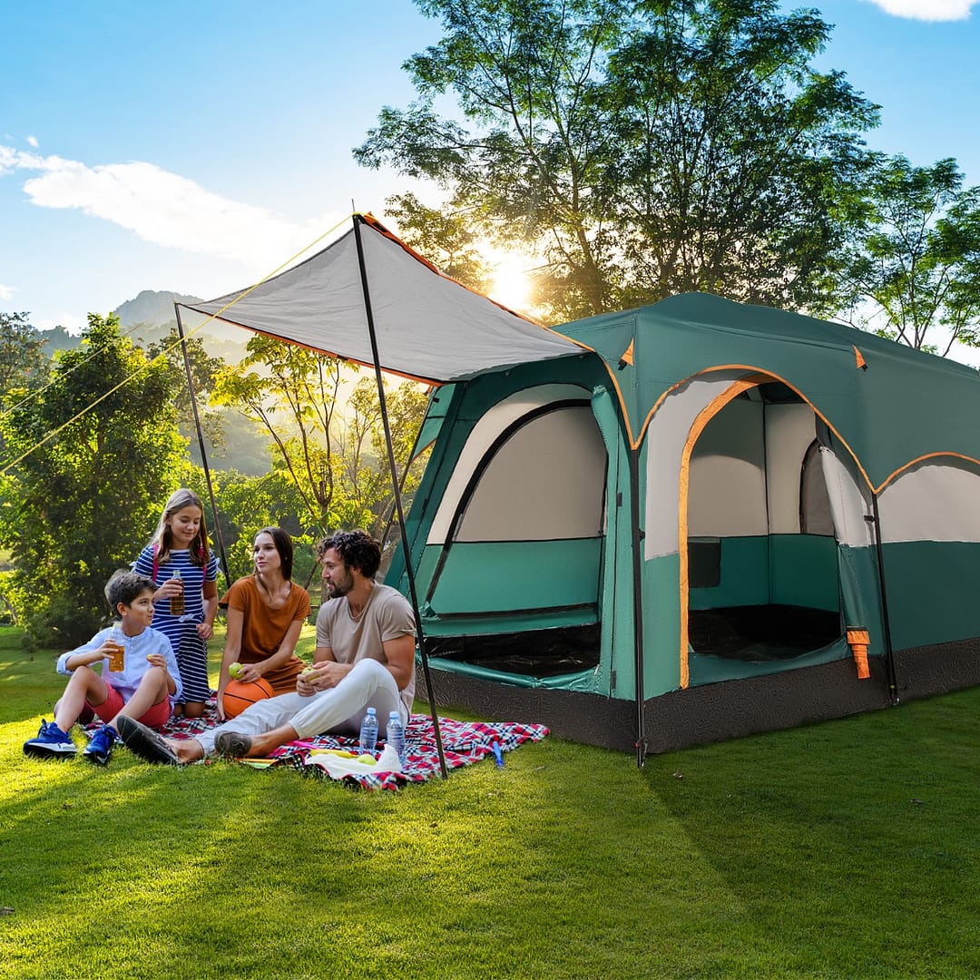 Costway Tenda da campeggio a 6 posti con divisorio telo antipioggia borsa, Tenda a doppio strato impermeabile 323x211x189cm Verde