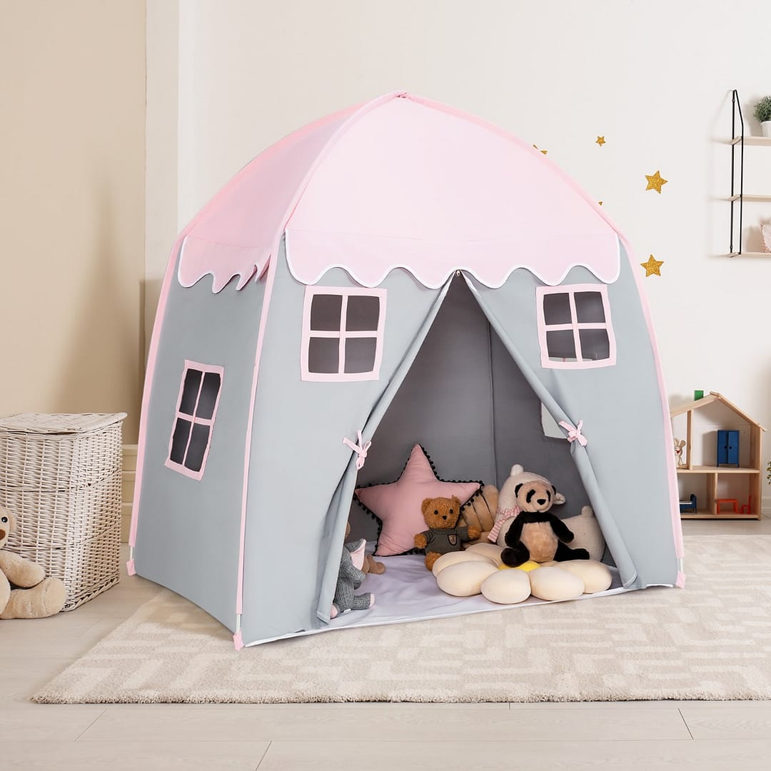 Costway Tenda da gioco per bambini con borsa di trasporto tappetino antiscivolo, Tenda da principesse portatile Rosa