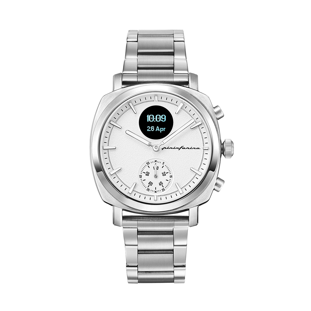 Pininfarina SENSO - Silver case, white dial and brown strap - Steel metal band