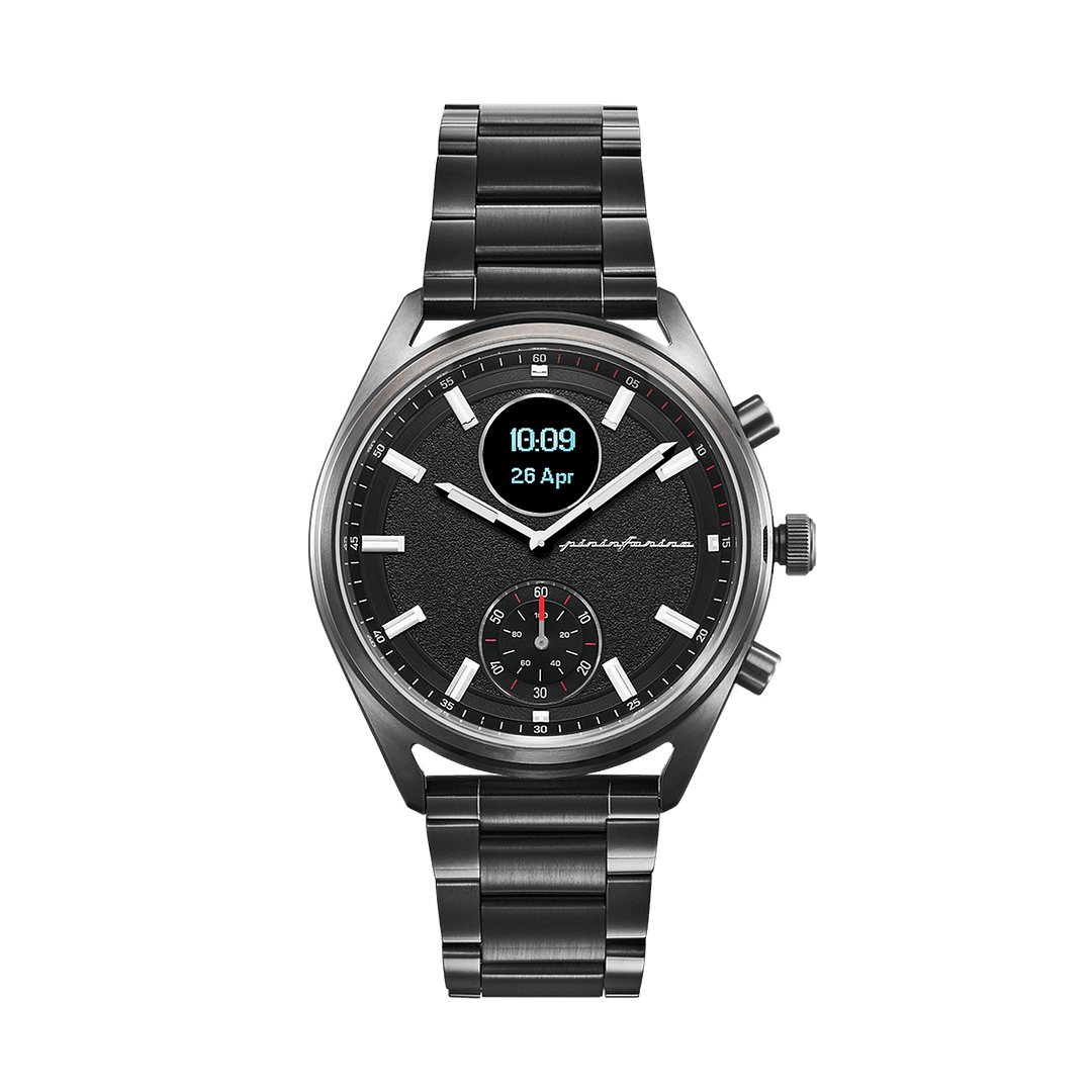 Pininfarina SINTESI – Dark grey case, black dial and black strap – Dark grey metal band