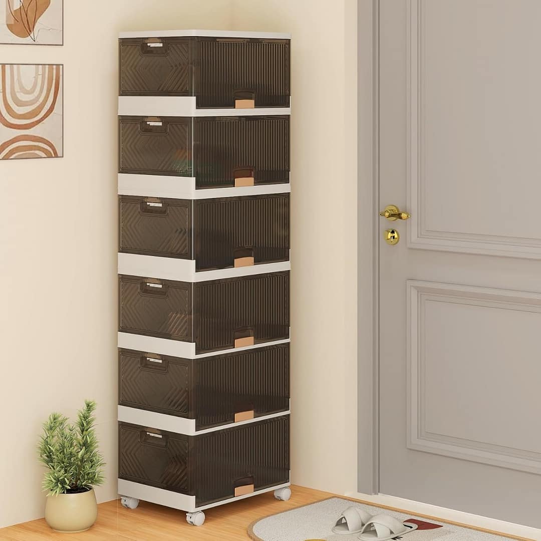 Costway  Unità di memorizzazione multifunzionale per soggiorno armadio, Scatole pieghevoli per scarpe con ruote staccabili Bianco