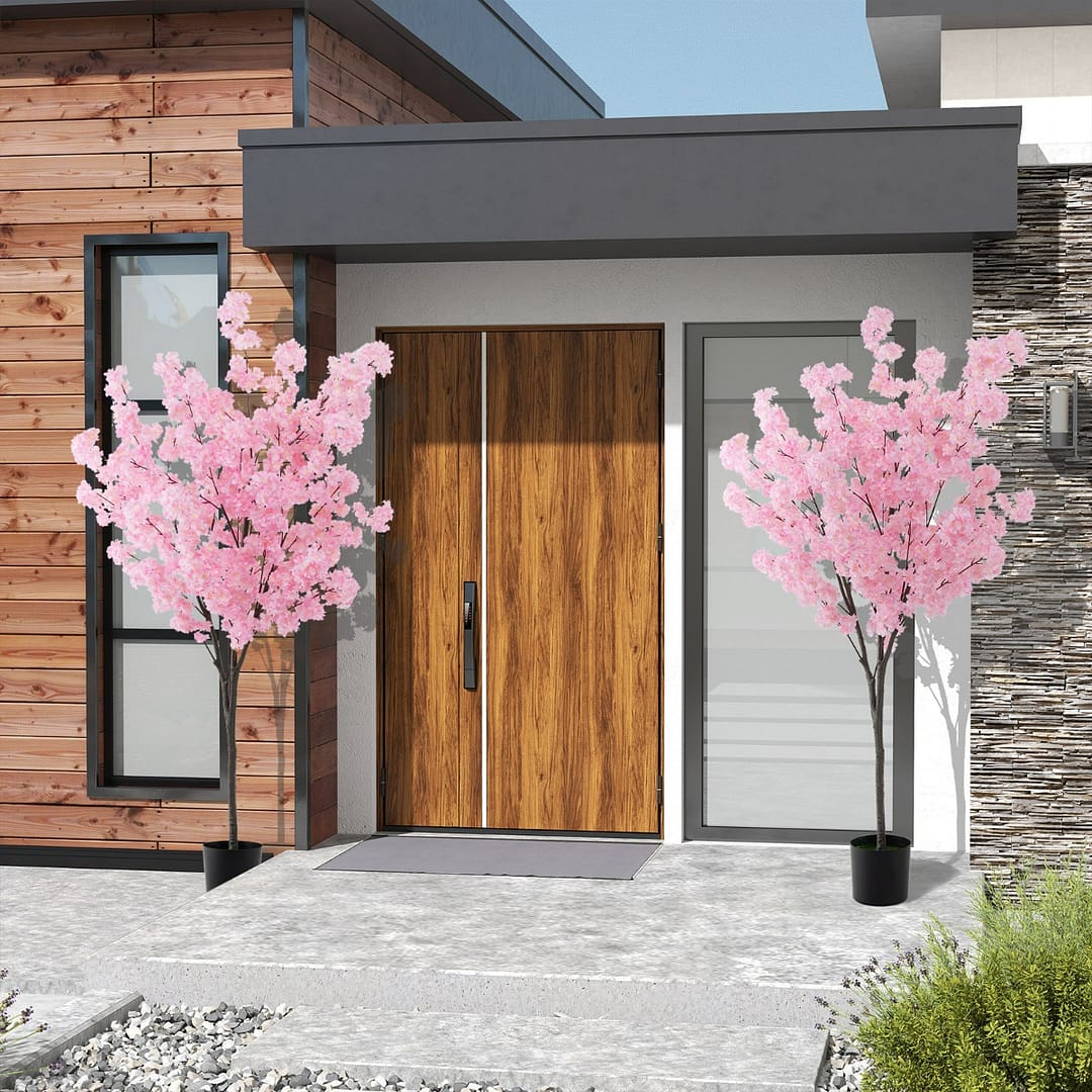 Costway Albero di finti fiori di ciliegio con 900 fiori rosa, Pianta floreale finta in vaso per ufficio e casa e matrimonio Rosa