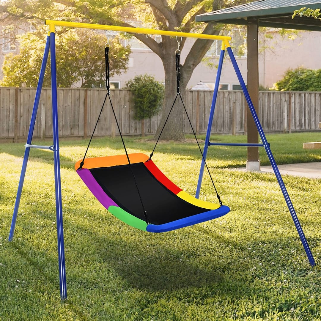 Costway Altalena da esterno realizzata in tessuto Oxford PP e acciaio, Altalena per albero con corde regolabili Multicolore