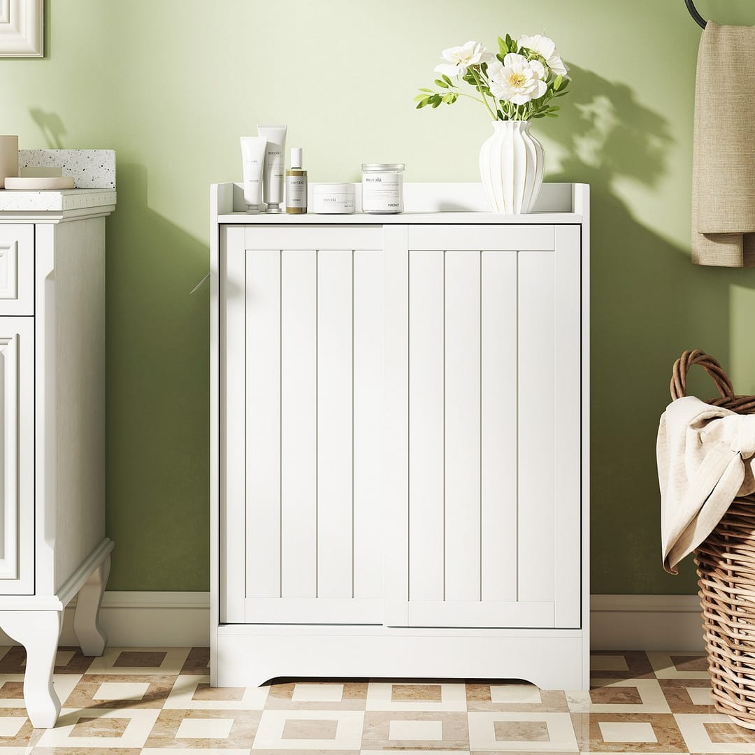 Costway Armadio sottile con porta carta igienica e ripiani regolabili accanto al wc, Armadio da bagno per spazi ridotti Bianco