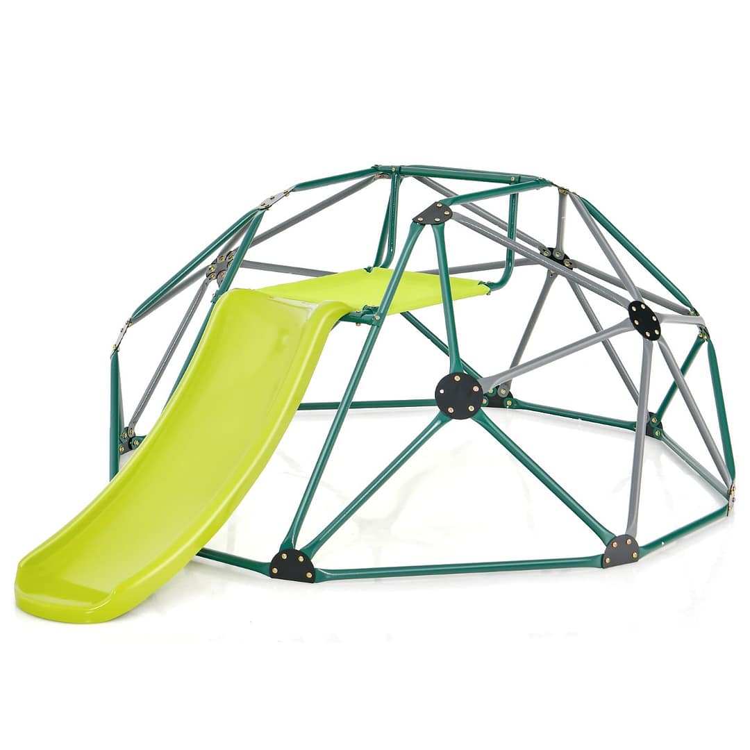 Costway Cupola di arrampicata e set da gioco con scivolo capacità di carico di 180KG, Parco giochi per bambini Grigio e verde