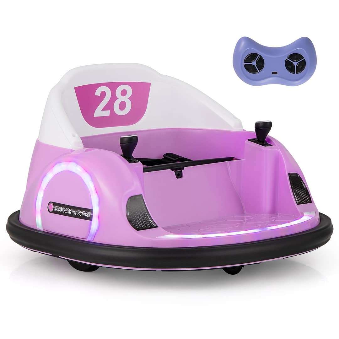 Costway Auto a paraurti per bambini con luci LED connessione wireless musica e suoni, Auto a scoppio per bambini dai 18+ mesi Rosa