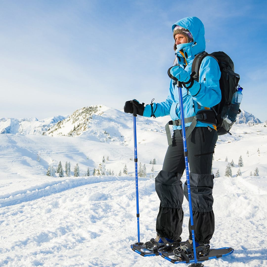 Costway Bastoncini da trekking e borsa per trasporto per uomini telaio in alluminio, Set di racchette da neve con sistema 53 cm Blu navy