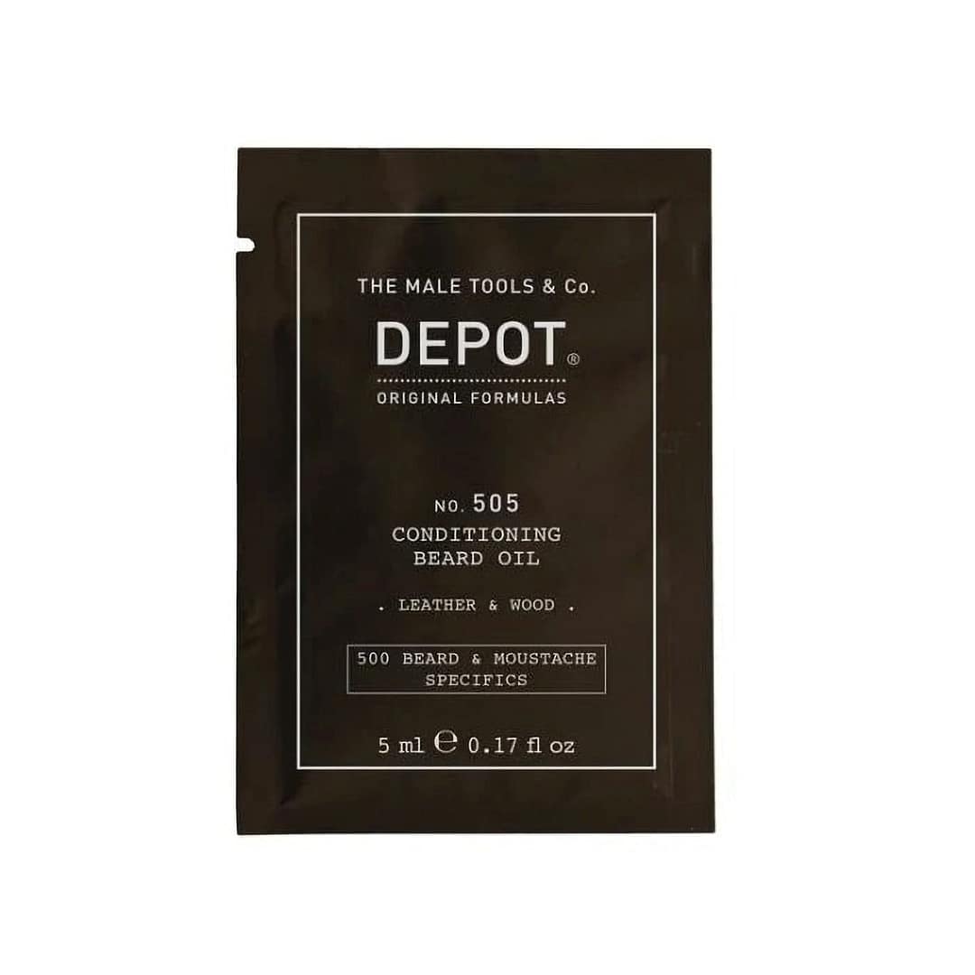 Depot, 500 specifiche per barba e baffi n. 505, olio da barba, pelle e legno, vitamina E, per lucentezza e morbidezza, 5 ml