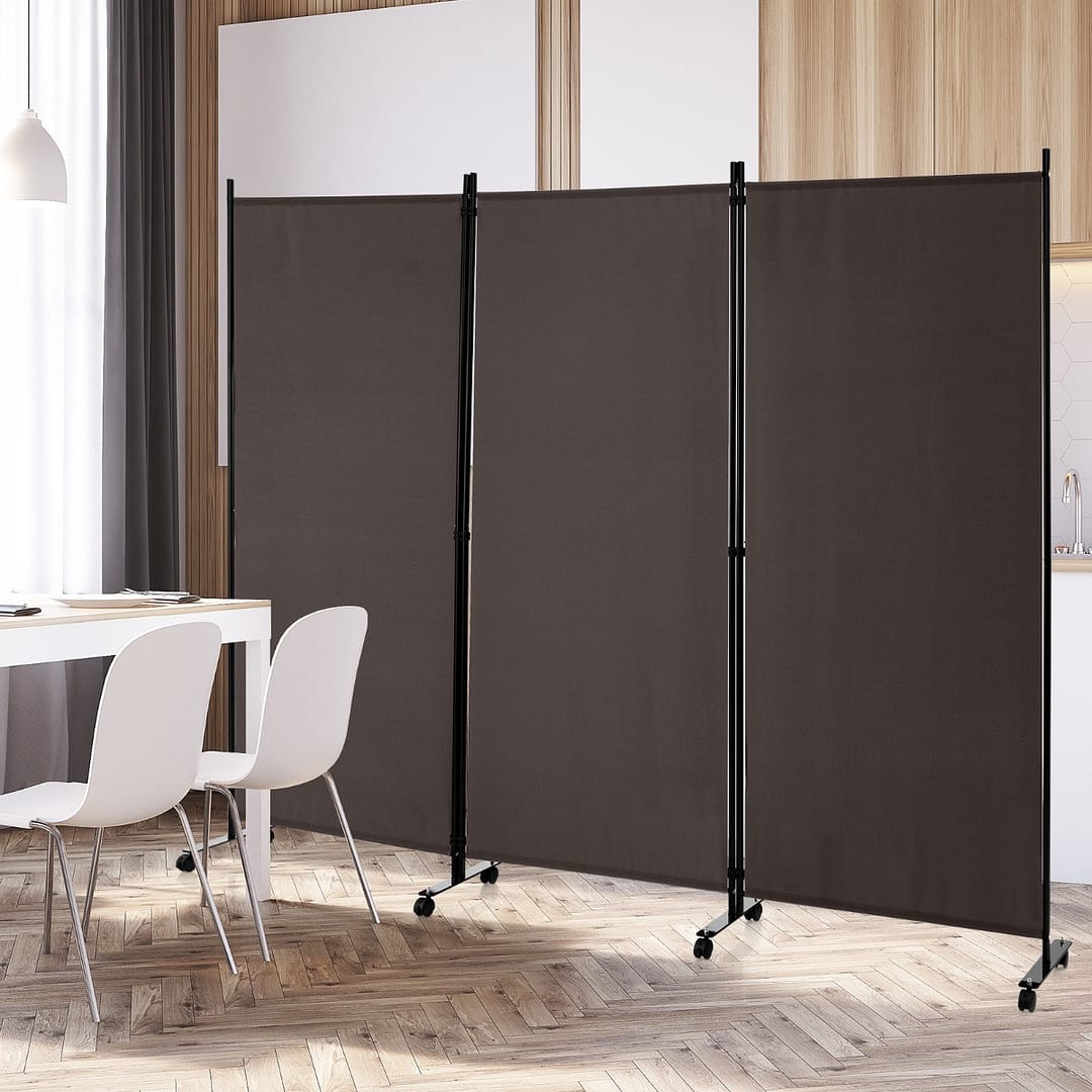 Costway Divisorio a 3 pannelli in tessuto portatile con ruote per privacy, Divisorio indipendente per casa e ufficio Marrone