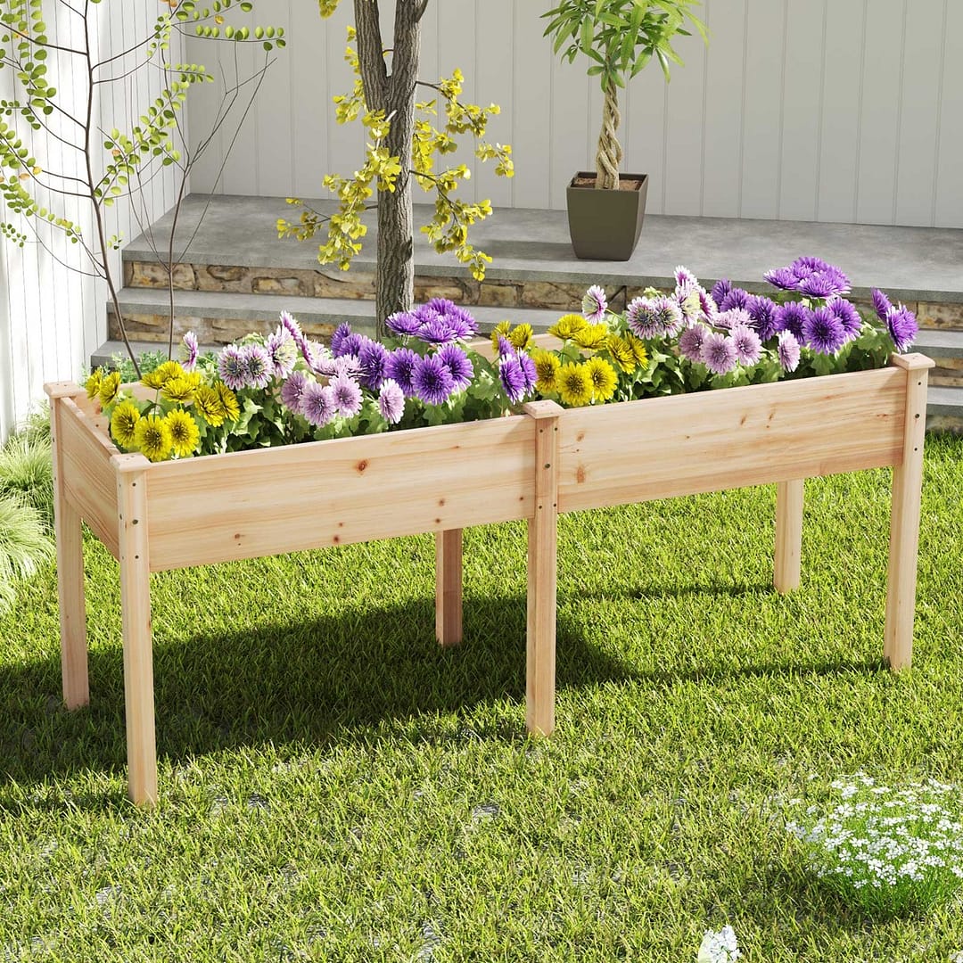Costway Fioriera rialzata con pannello divisore fori di drenaggio per giardinaggio per giardino, Fioriera da giardino rialzata balcone Naturale