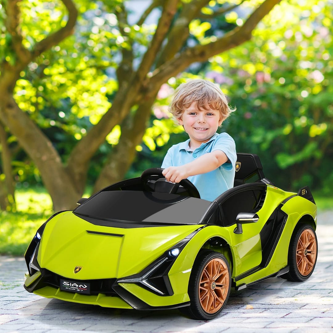 Costway Macchina cavalcabile per bambini con telecomando e luci LED, Veicolo elettrico a batteria 12 V Verde