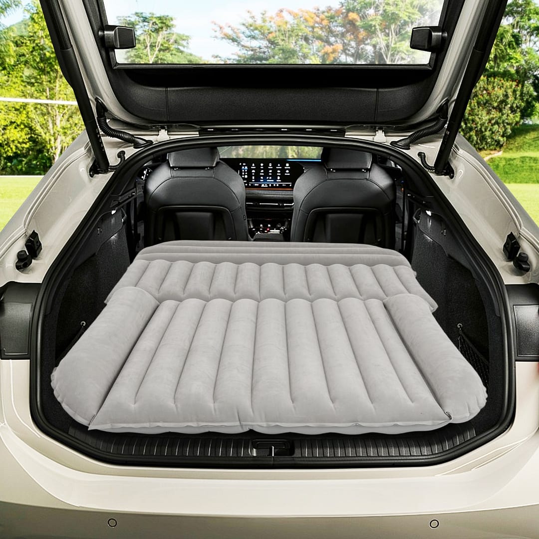 Costway Letto da viaggio spesso rivestimento a doppio lato e borsa da trasporto, Materasso gonfiabile SUV per campeggio Grigio