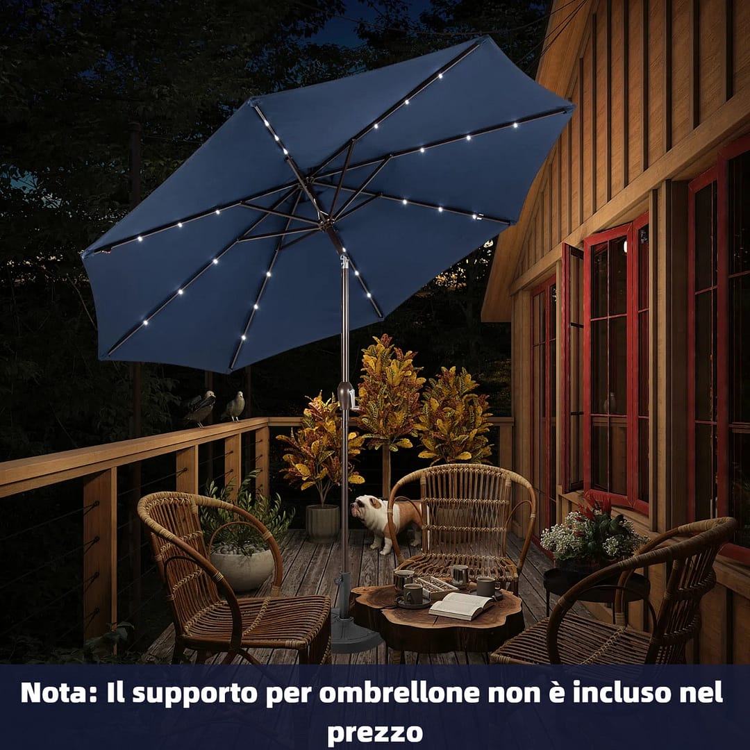 Costway Ombrellone con luci LED da giardino in ferro Ø300cm Parasole da esterno spaggia Blu