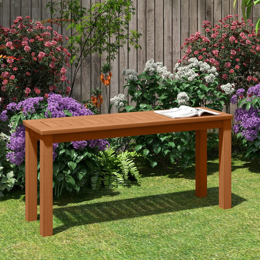 Costway Panchina in legno da esterno con sedile a listoni, Panchina da pranzo senza schienale per patio Naturale