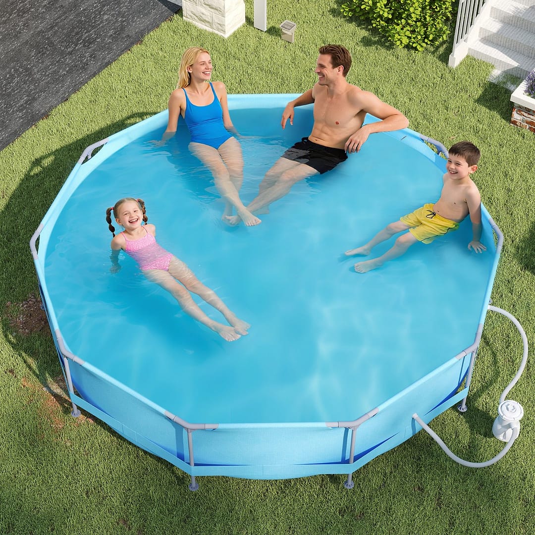 Costway Piscina fuori terra rotonda con struttura metallica e pompa Filtro, Piscina da giardino per adult capacità 6125L 3,6 M x 76 CM Blu