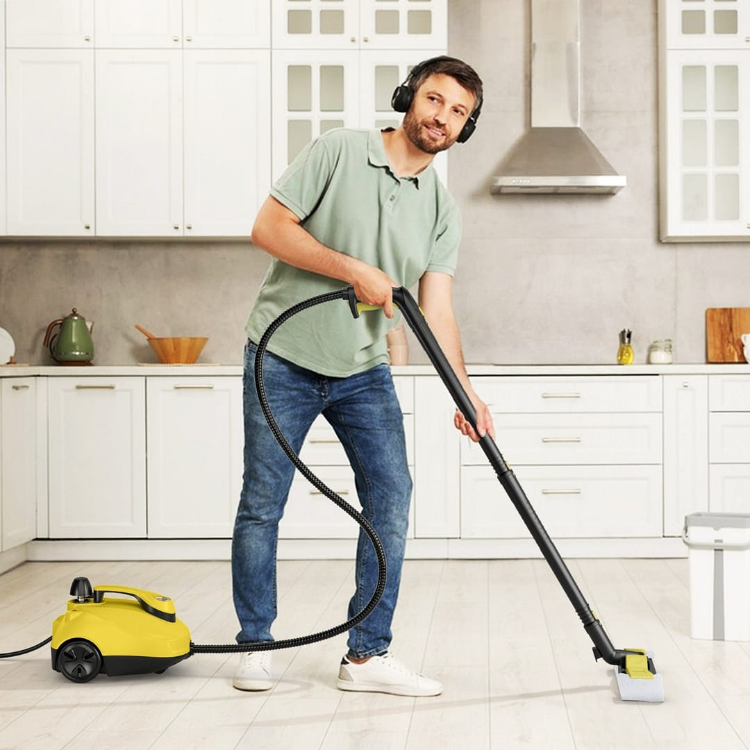 Costway Pulitore a vapore portatile da 2000W, Macchina per pulizia su pavimenti e finestre e tappeti Grigio & Giallo