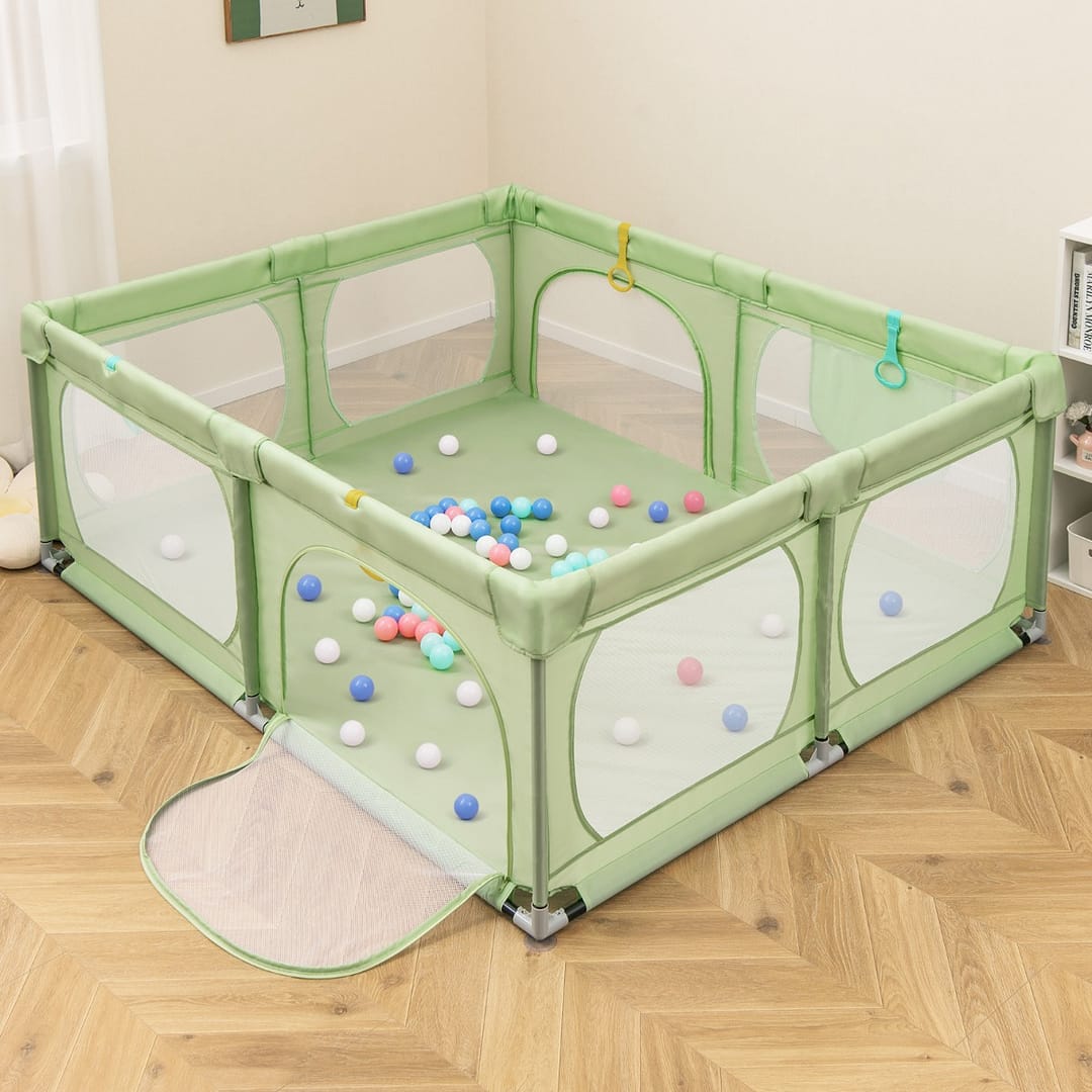 Costway Recinto per bambini con cerniera e rete traspirante tasca portaoggetti, Centro attività per bambini da 0 a 3 anni Verde