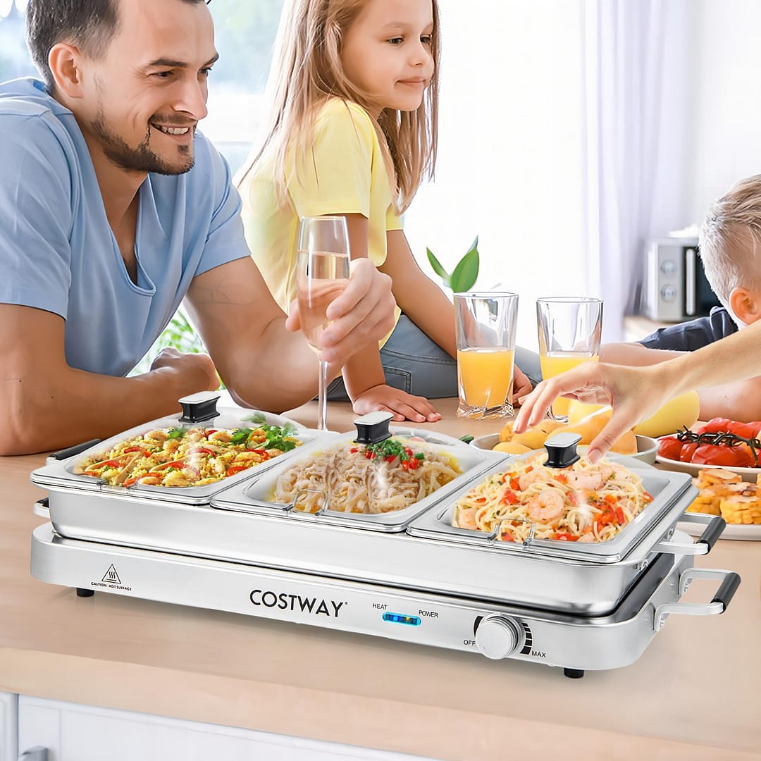 Costway Scaldavivande elettrico portatile da 9L, Vassoio riscaldante elettrico 2 in 1 con controllo della temperatura