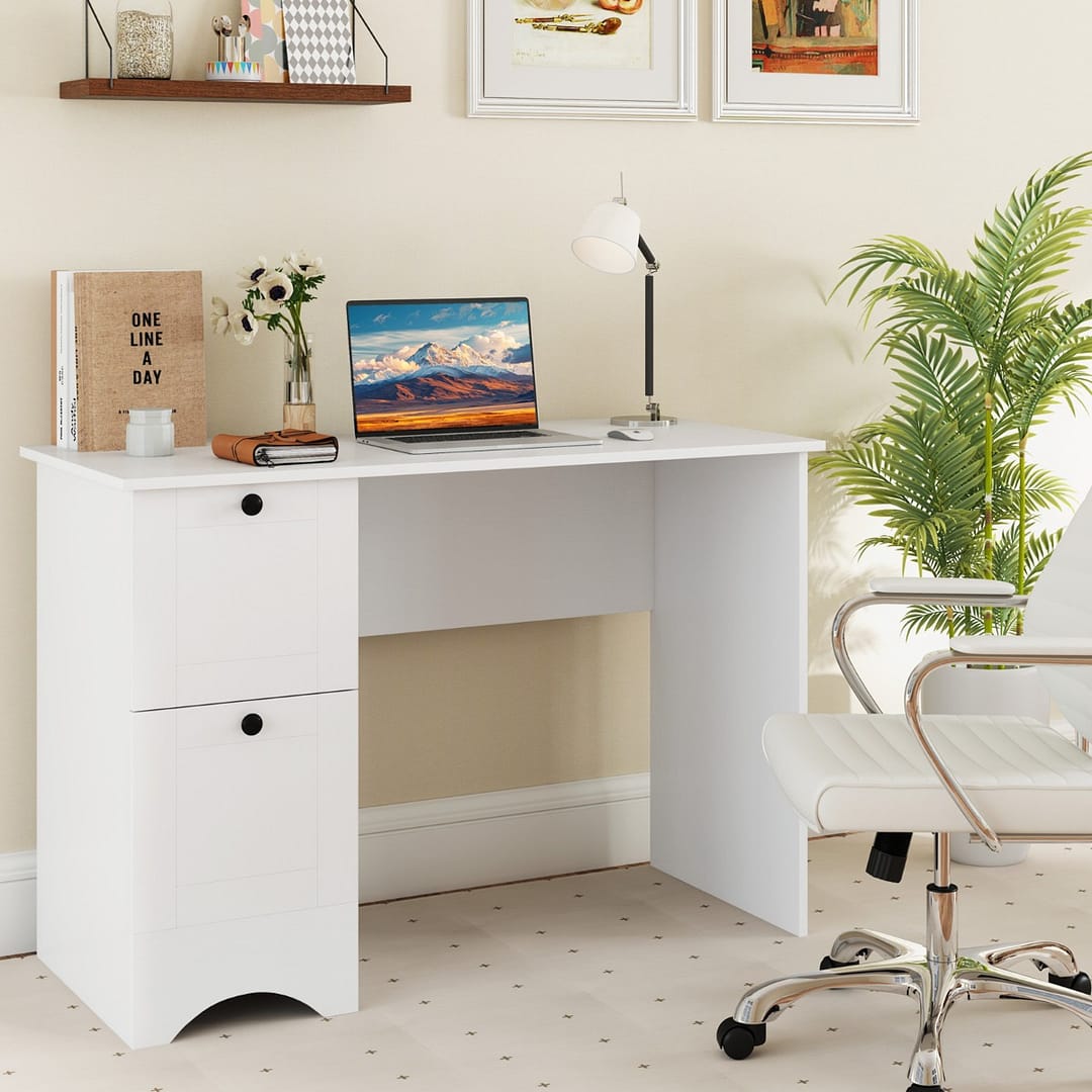 Costway Scrivania per computer con 2 cassetti, Scrivania compatta da ufficio per casa Bianco