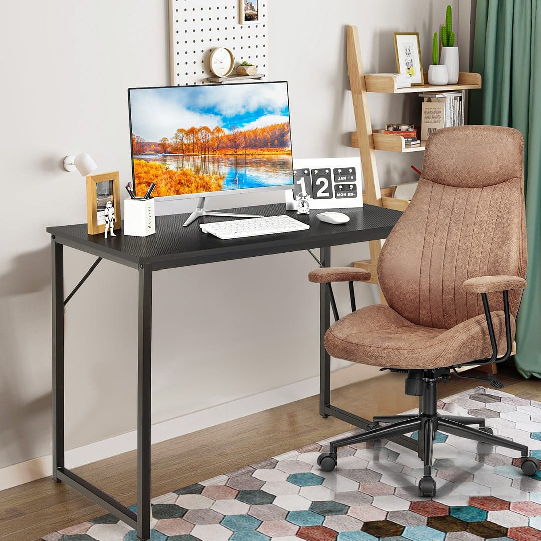 Costway Scrivania da ufficio portatile in stile moderno e semplice con struttura in acciaio, Tavolo per computer Nero