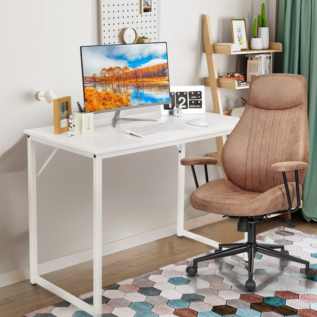 Costway Scrivania da ufficio portatile in stile moderno e semplice con struttura in acciaio, Tavolo per computer Bianco
