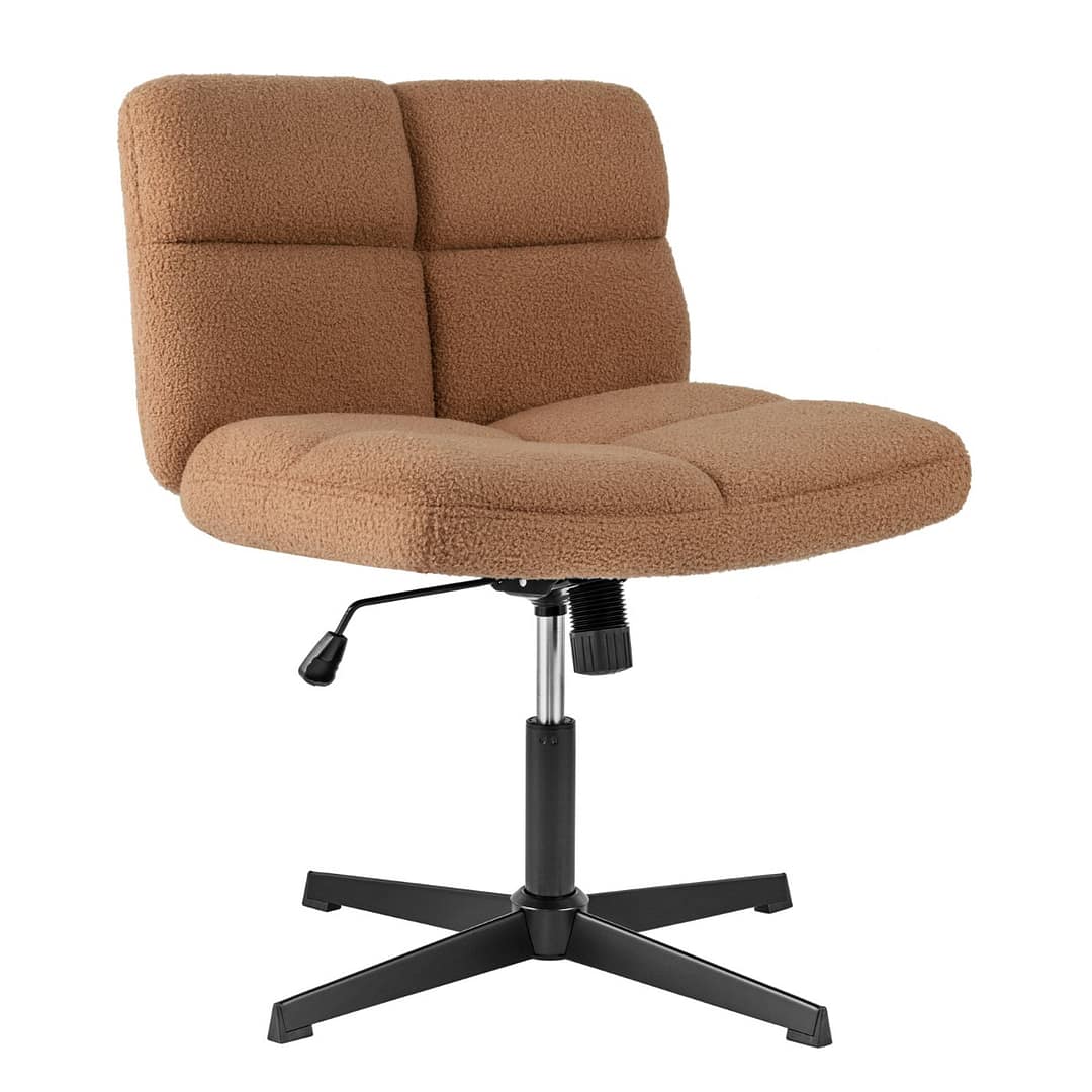 Costway Sedia da ufficio a gambe incrociate con altezza regolabile rotazione a 360°, Sedia da ufficio senza braccioli da lavoro per studio Marrone