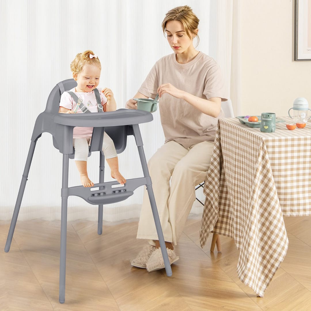 Costway Seggiolone per bambini convertibile 4 in 1, Seggiolino per neonati con vassoio rimovibile e regolabile Grigio