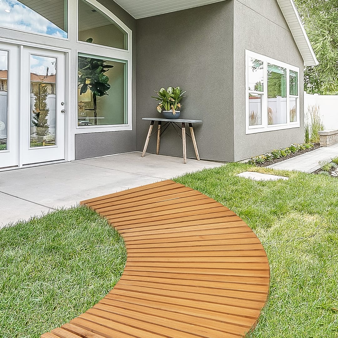 Costway Sentiero giardino in legno con superficie antiscivolo, Pavimentazione decorativa resistente alle intemperie Naturale