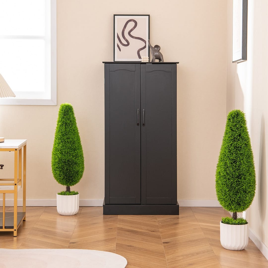 Costway Set di 2 cespi cedri artificiali a forma di goccia, Pianta topiaria con vaso in plastica per interni ed esterni