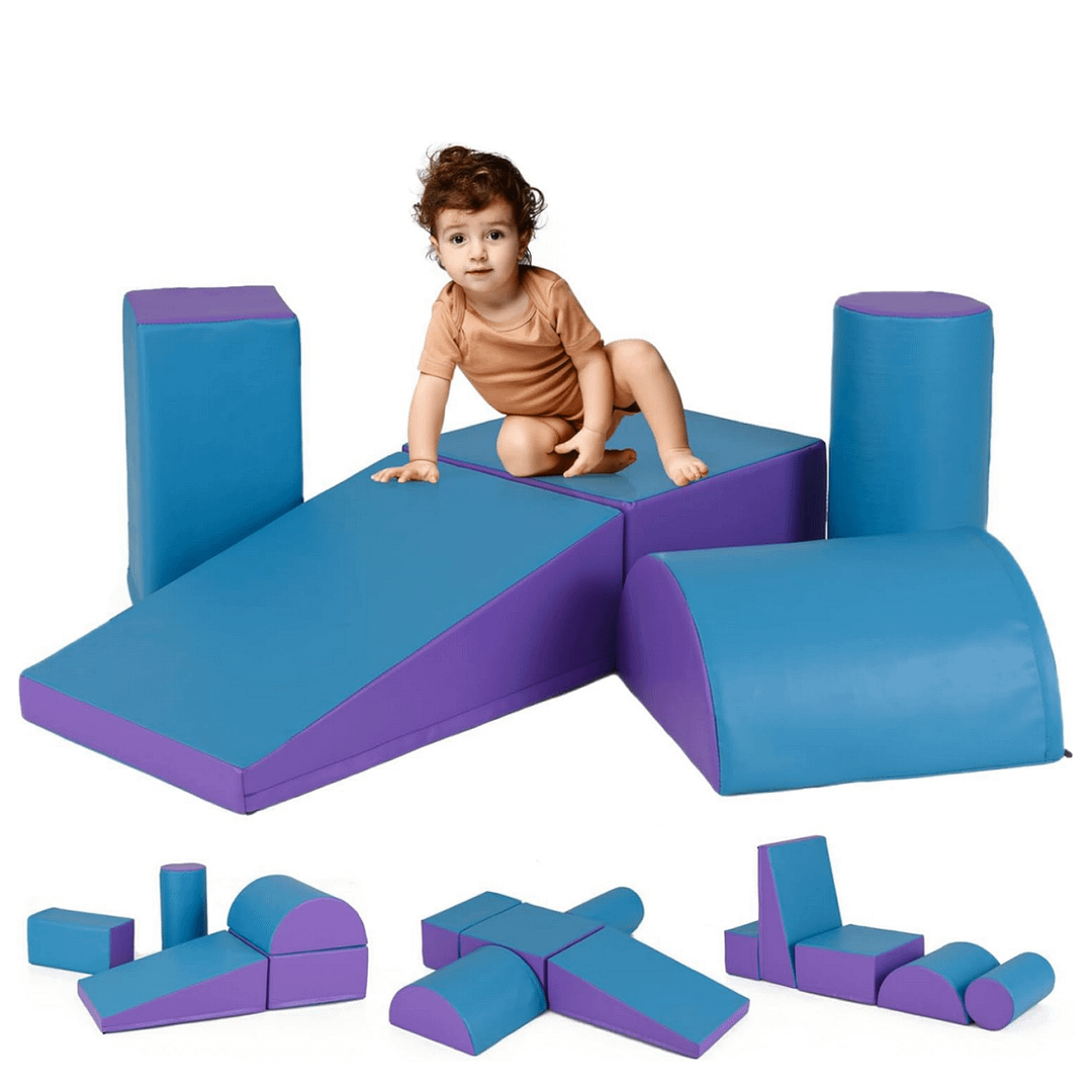 Costway Set di gioco da arrampicata per bambini da 5 pezzi, Strutture di gioco in schiuma impermeabili Blu scuro